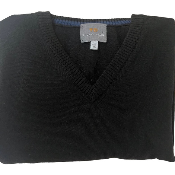 Thomas Dean Extra fine merino wool V Neck Sweater Size L